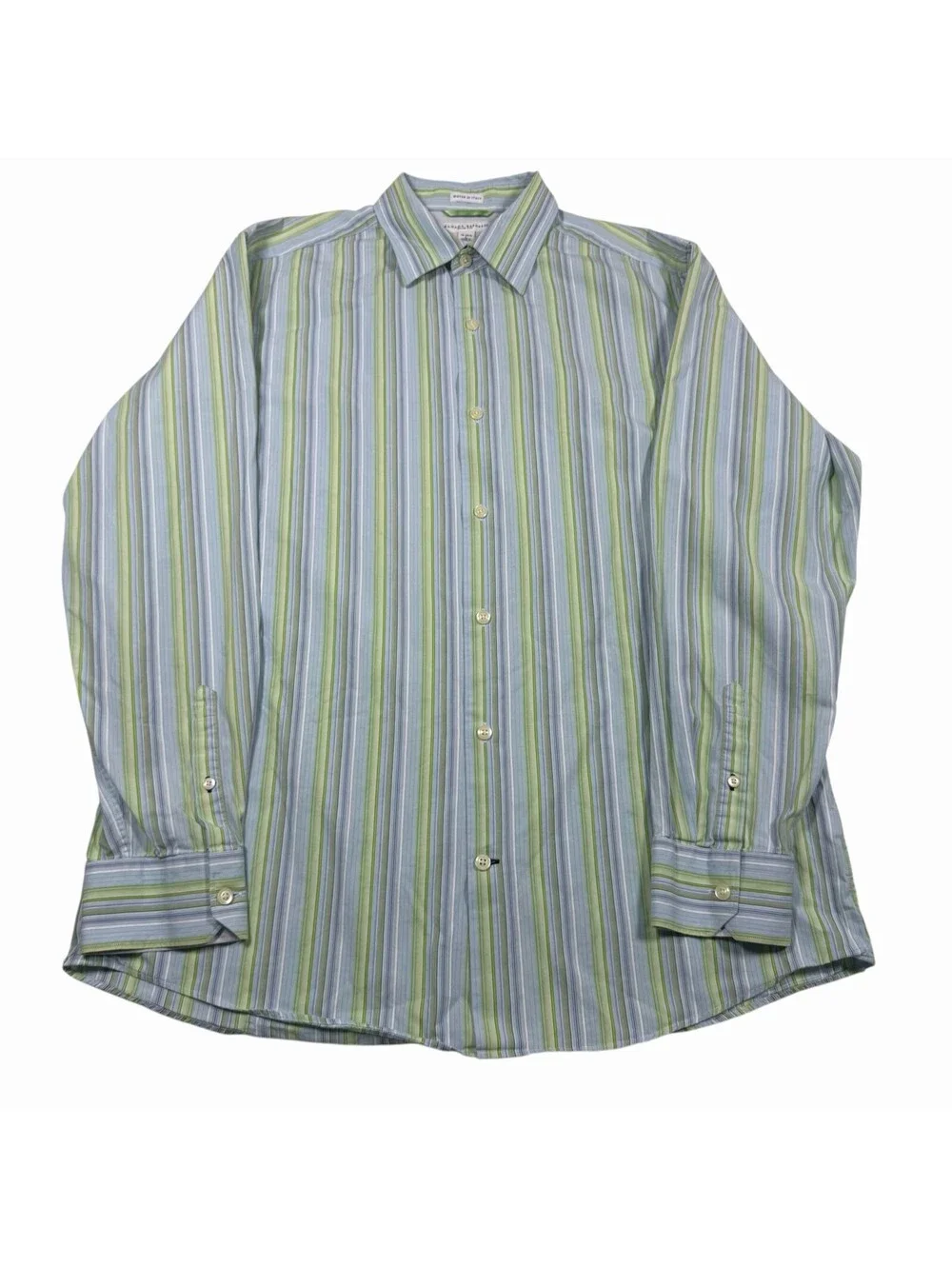 Banana Republic Slim Fit Men’s L Blue Green White Striped Cotton Button-Up